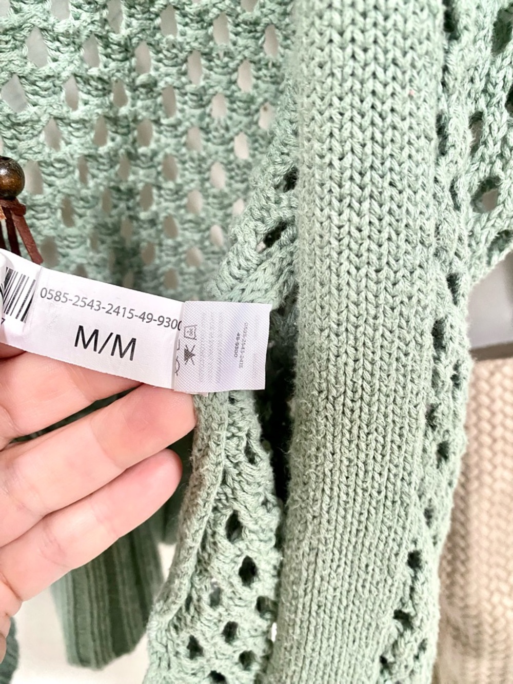 Mesh Sage green Semi sheer crochet/cover up boho Cardi w shabby chic beach vibe - Picture 7 of 15